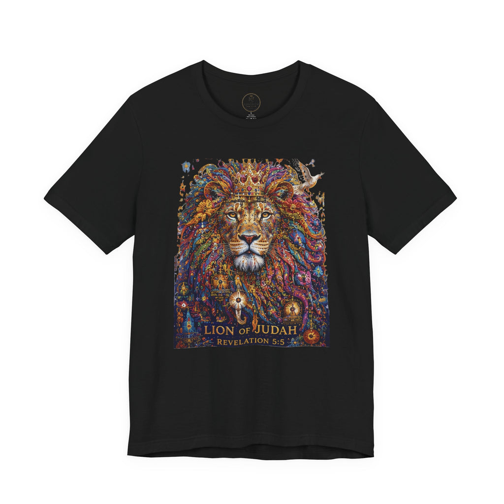 Lion of Judah tee | Colorful regal lion illustration, scripture text