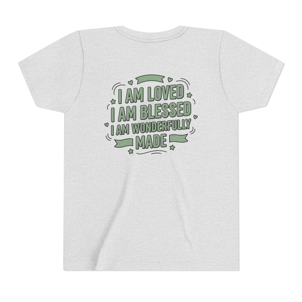 Youth Tee — "Child of God" Inspirational Christian Shirt ("I Am Loved, I Am Blessed" Back)