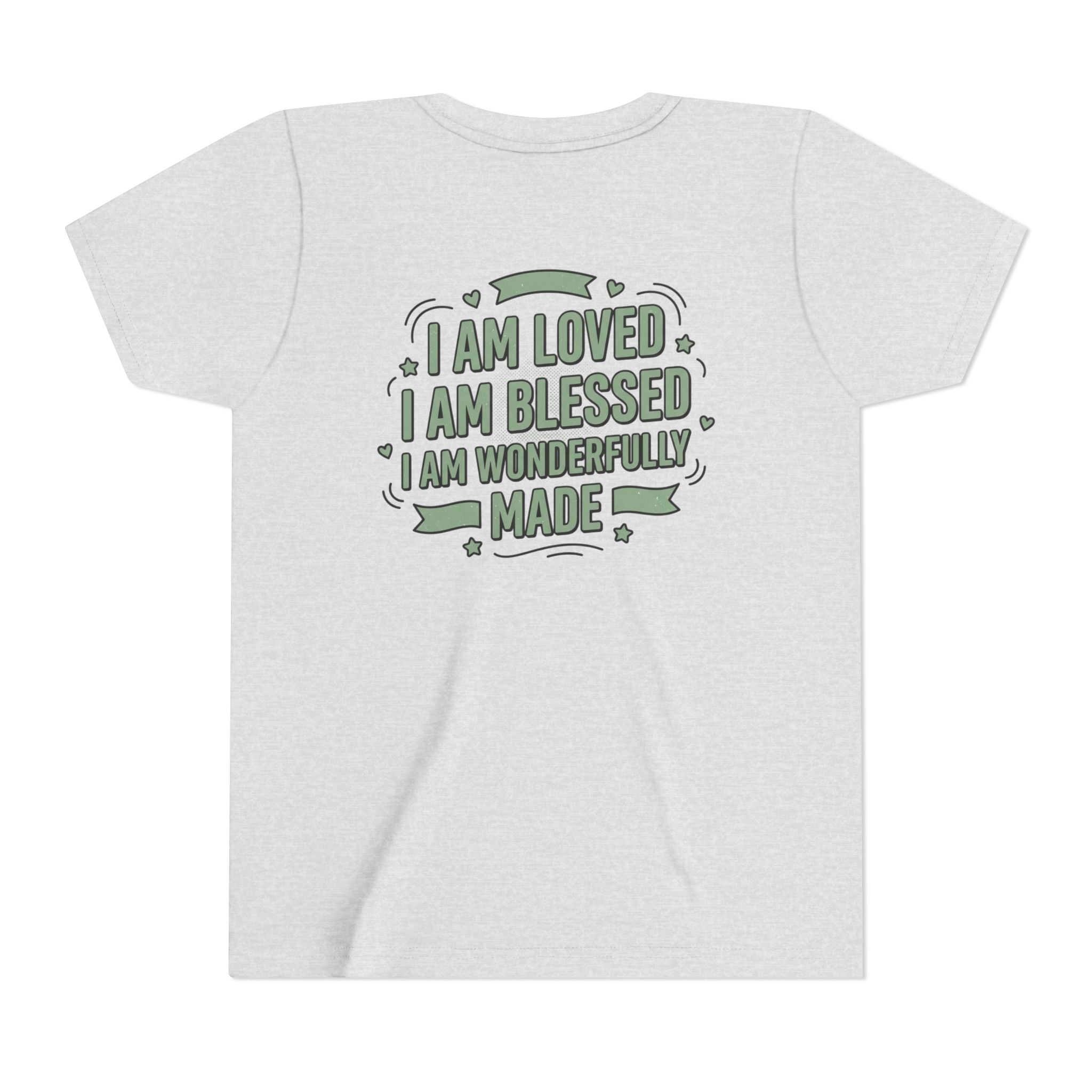 Youth Tee — "Child of God" Inspirational Christian Shirt ("I Am Loved, I Am Blessed" Back)
