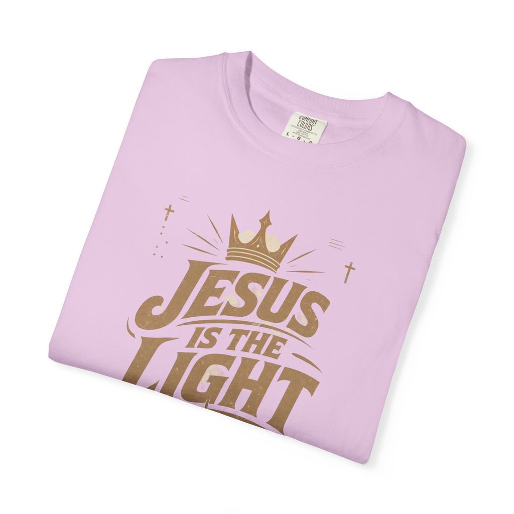 Jesus Is The Light T-Shirt, Christian Faith Tee, Religious Typography Shirt, Vintage Garment Dyed, Faith Based Gift, Sunday Church Tee