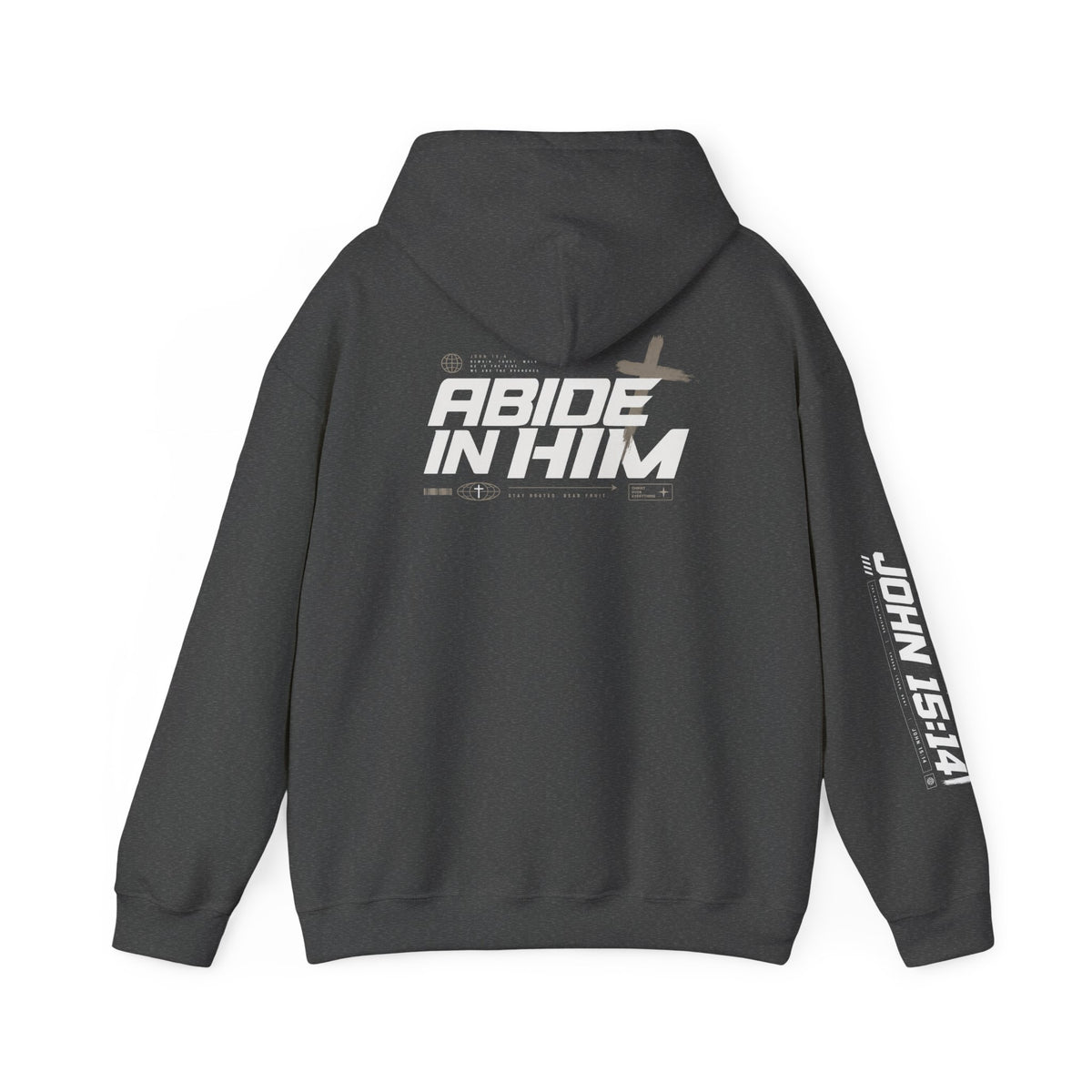 Abide in Him Hoodie — Christian Faith Cross Sweatshirt (John 15:4)