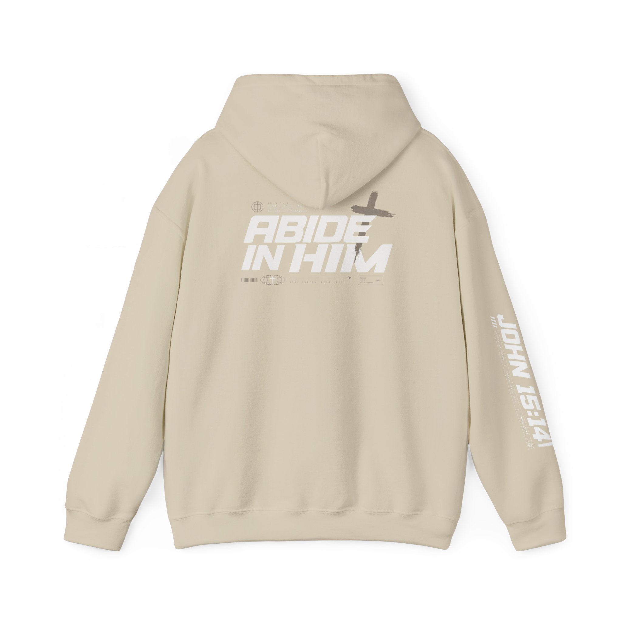 Abide in Him Hoodie — Christian Faith Cross Sweatshirt (John 15:4)