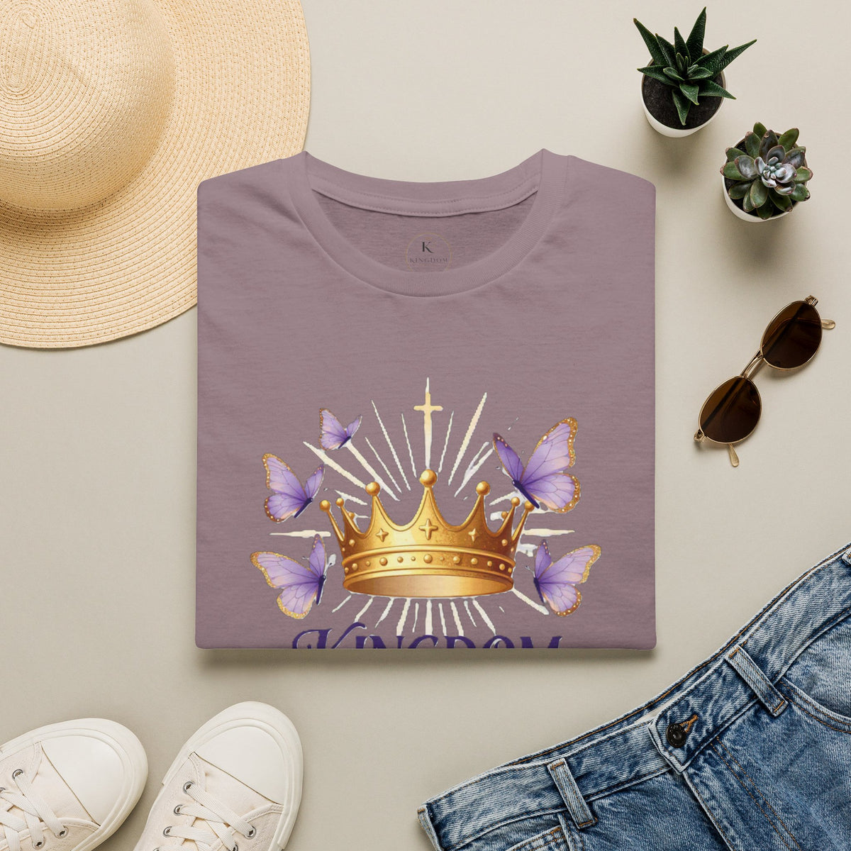Kingdom Woman crown with purple butterflies T-Shirt