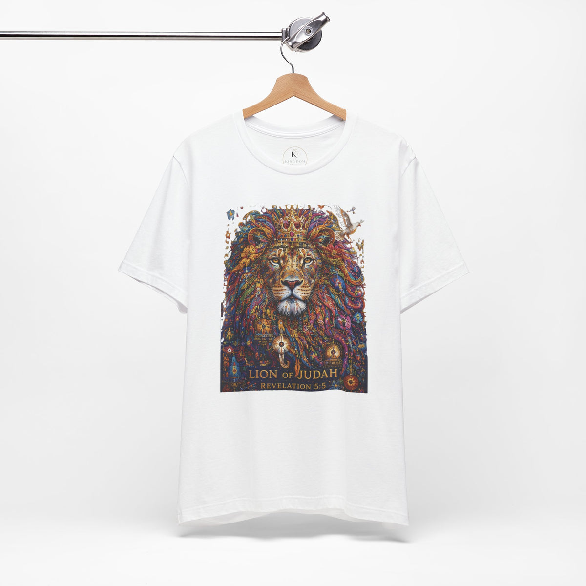 Lion of Judah tee | Colorful regal lion illustration, scripture text