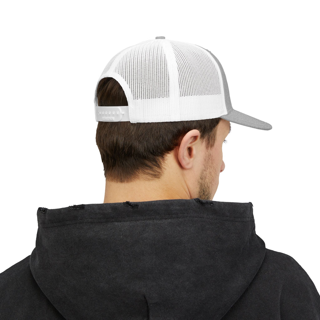 Faith Over Fear emblem Snapback Cap | Trucker Hat with Cross & Mountains