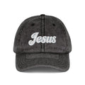 Vintage Embroidered 'Jesus' Cap – Distressed Gray Christian Baseball Hat