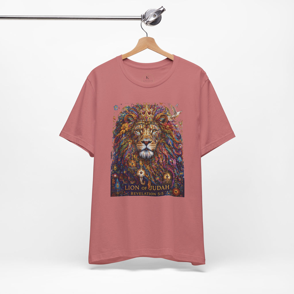 Lion of Judah tee | Colorful regal lion illustration, scripture text