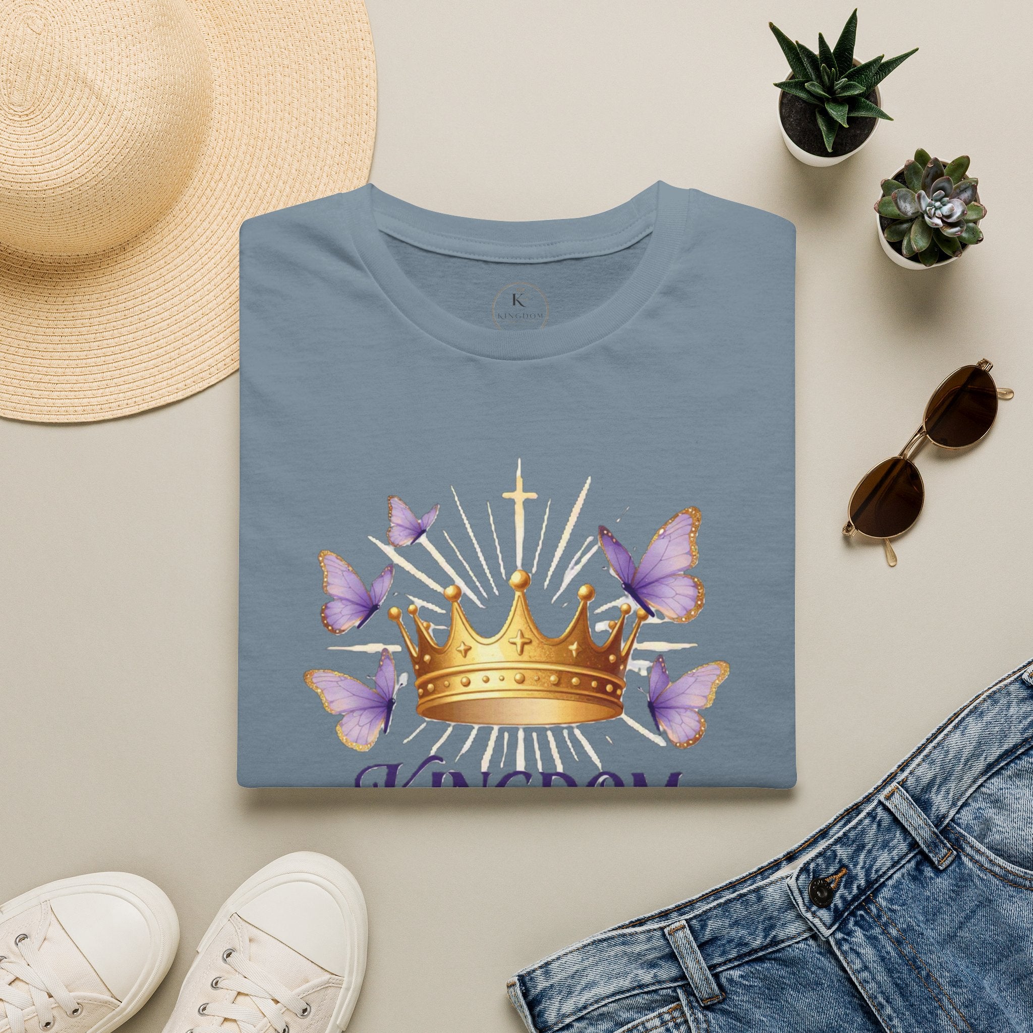 Kingdom Woman crown with purple butterflies T-Shirt