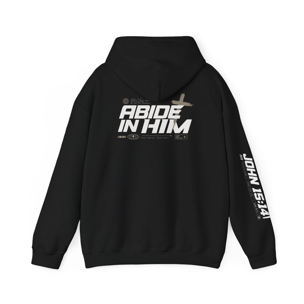 Abide in Him Hoodie — Christian Faith Cross Sweatshirt (John 15:4)