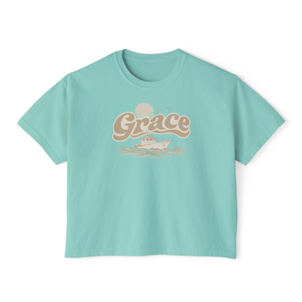 Grace Sunset boat graphic Tee | Boxy women's t-shirt
