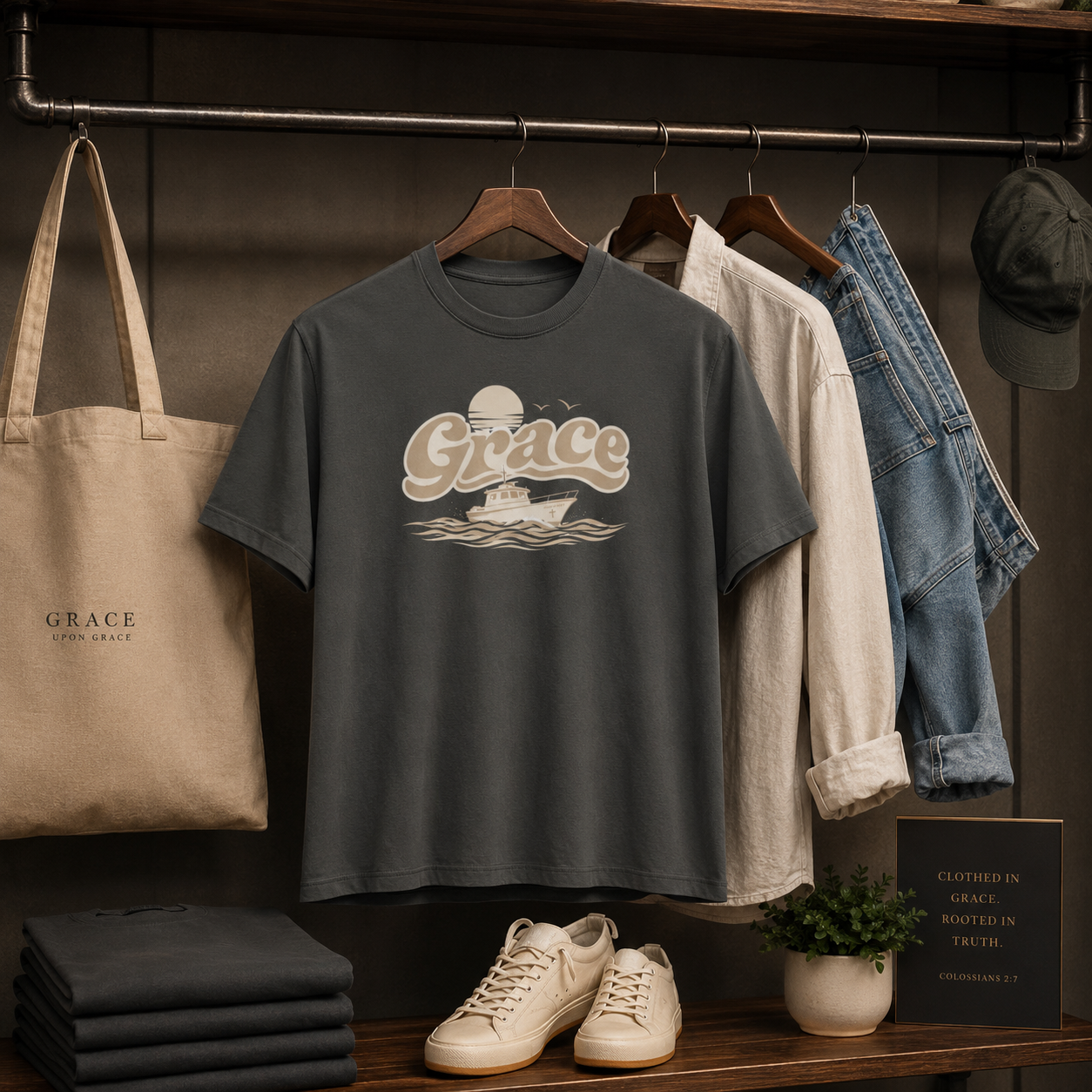 Grace Sunset boat graphic Tee | Boxy women's t-shirt