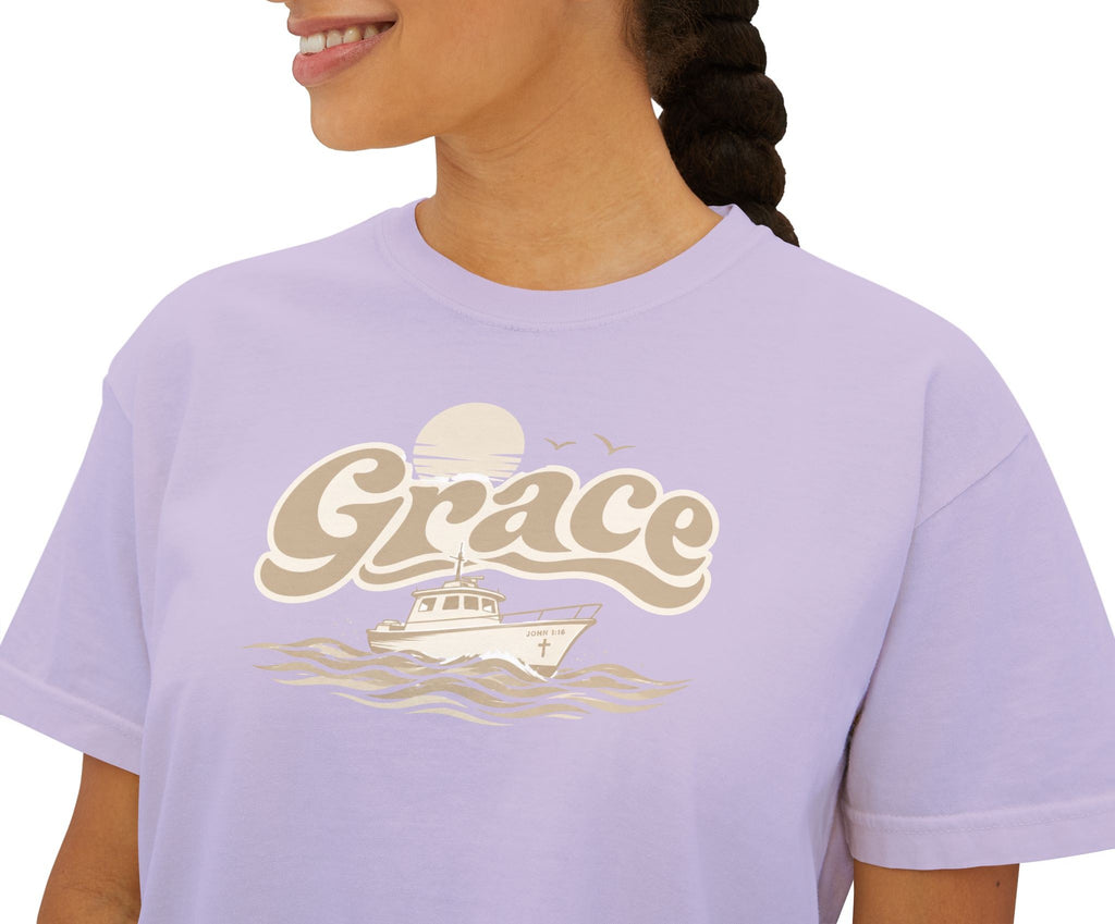 Grace Sunset boat graphic Tee | Boxy women's t-shirt