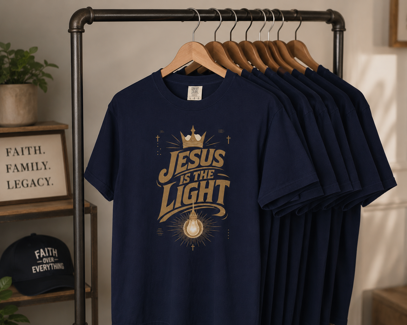 Jesus Is The Light T-Shirt, Christian Faith Tee, Religious Typography Shirt, Vintage Garment Dyed, Faith Based Gift, Sunday Church Tee