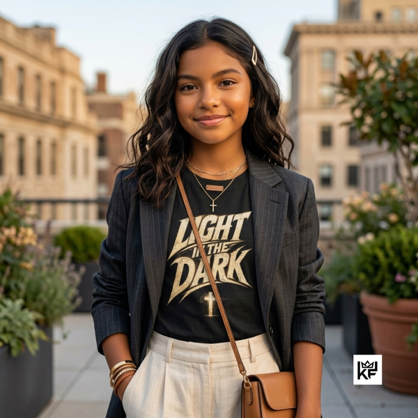 Light in the Dark youth tee | Cross graphic, Christian faith apparel