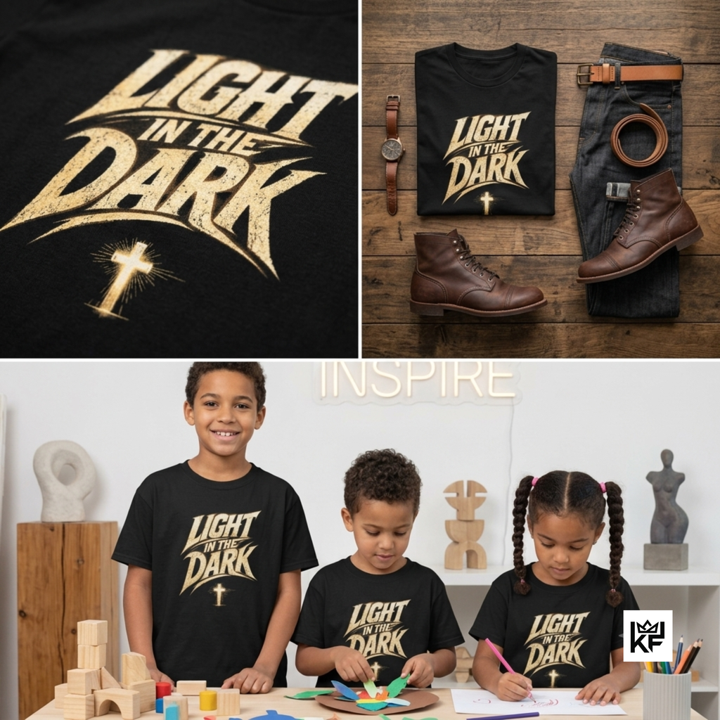 Light in the Dark youth tee | Cross graphic, Christian faith apparel