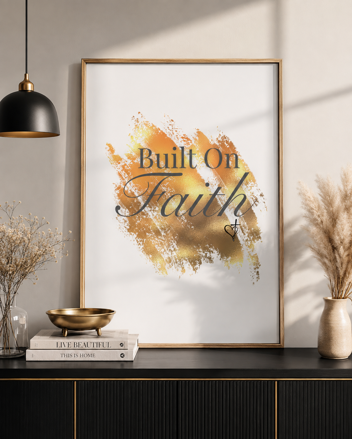 Built On Faith Poster | Gold Brushstroke Christian Wall Art