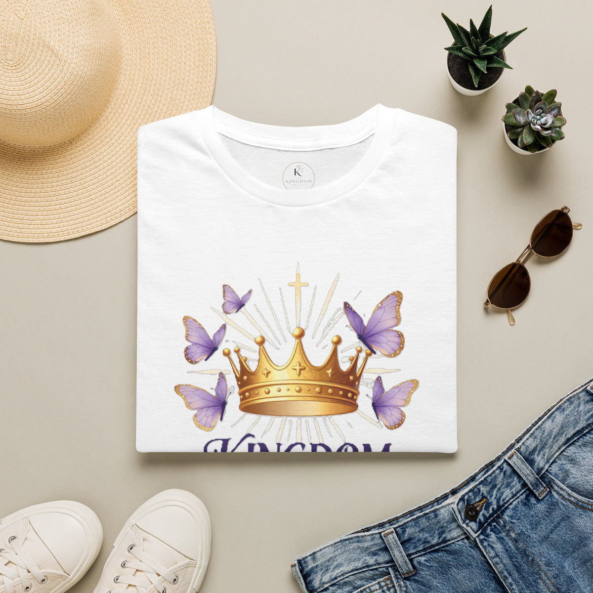 Kingdom Woman crown with purple butterflies T-Shirt