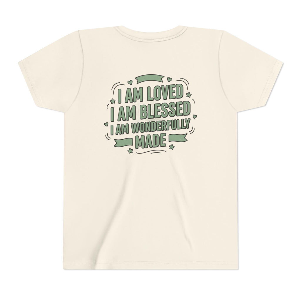 Youth Tee — "Child of God" Inspirational Christian Shirt ("I Am Loved, I Am Blessed" Back)