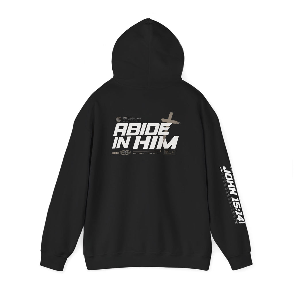 Abide in Him Hoodie — Christian Faith Cross Sweatshirt (John 15:4)