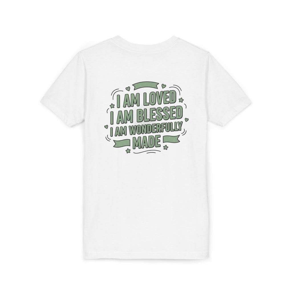 Youth Tee — "Child of God" Inspirational Christian Shirt ("I Am Loved, I Am Blessed" Back)