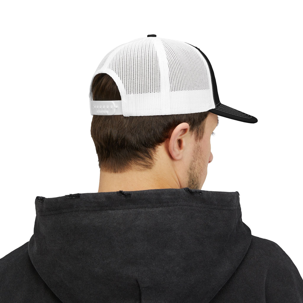Faith Over Fear emblem Snapback Cap | Trucker Hat with Cross & Mountains