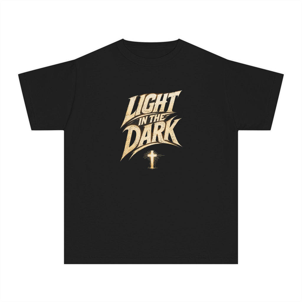 Light in the Dark youth tee | Cross graphic, Christian faith apparel