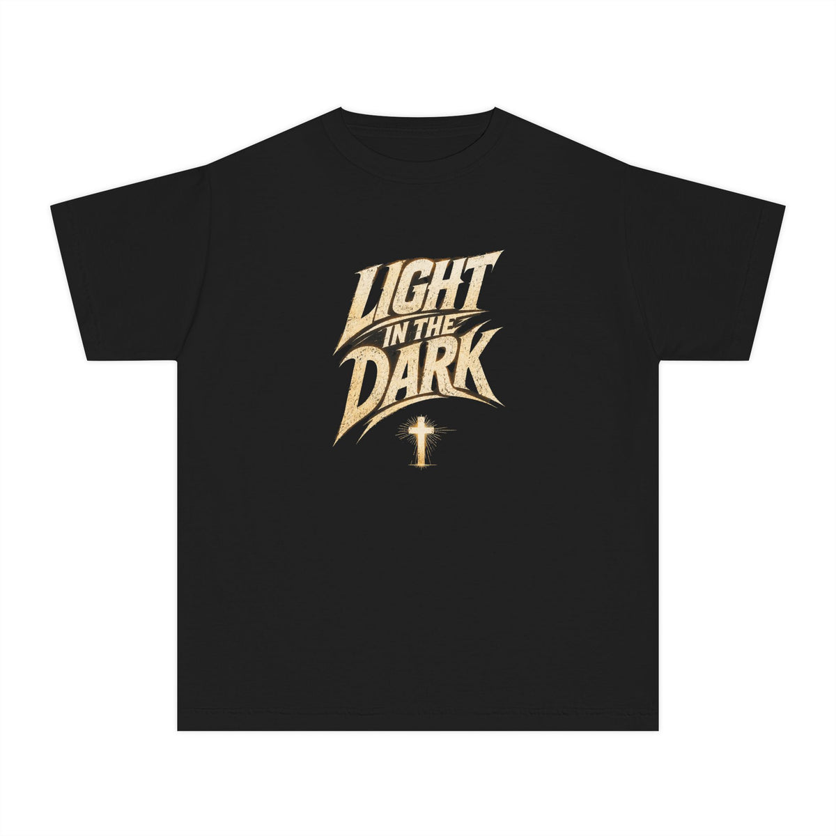 Light in the Dark youth tee | Cross graphic, Christian faith apparel
