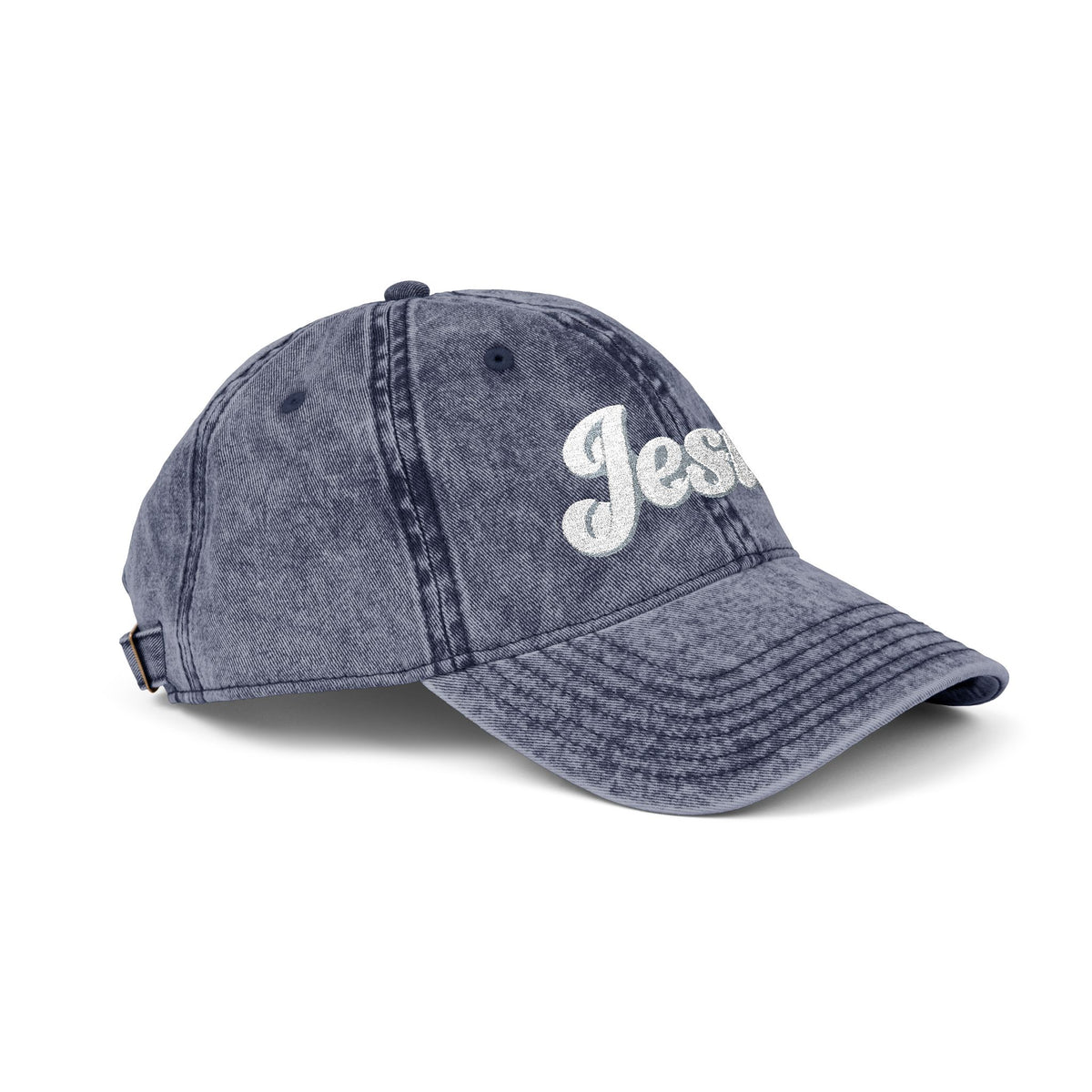 Vintage Embroidered 'Jesus' Cap – Distressed Gray Christian Baseball Hat