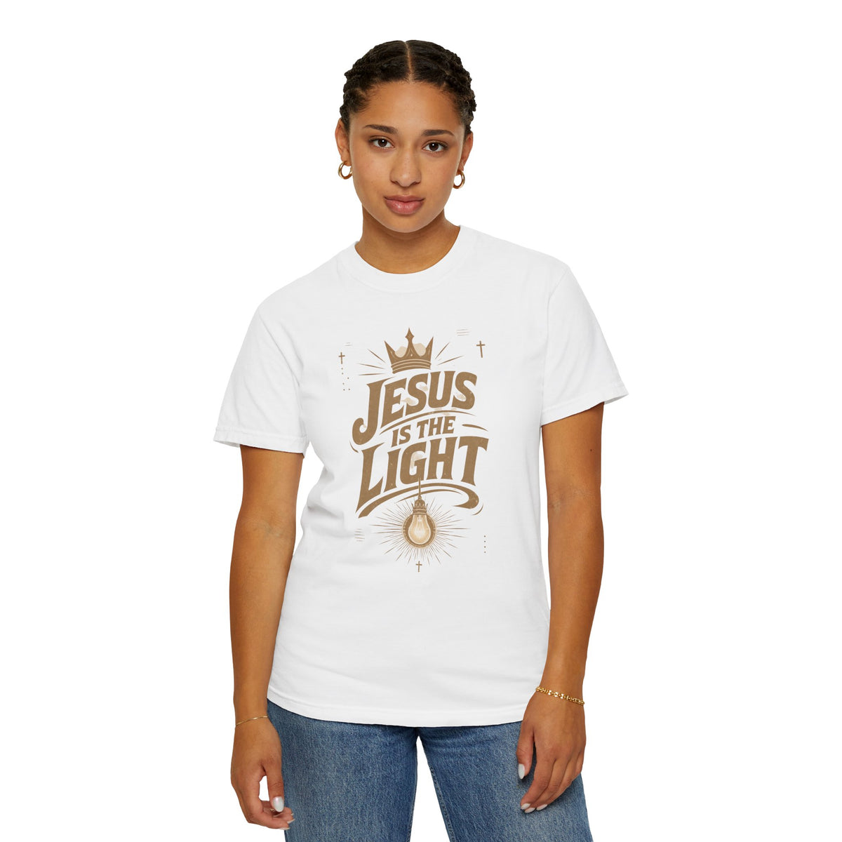 Jesus Is The Light T-Shirt, Christian Faith Tee, Religious Typography Shirt, Vintage Garment Dyed, Faith Based Gift, Sunday Church Tee