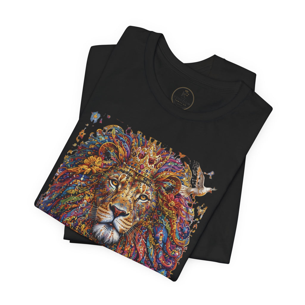 Lion of Judah tee | Colorful regal lion illustration, scripture text