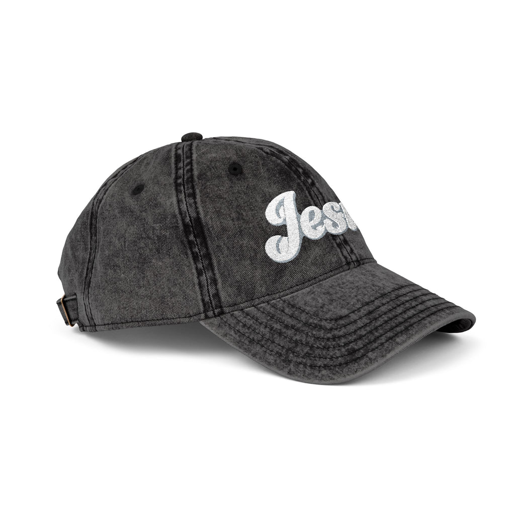 Vintage Embroidered 'Jesus' Cap – Distressed Gray Christian Baseball Hat