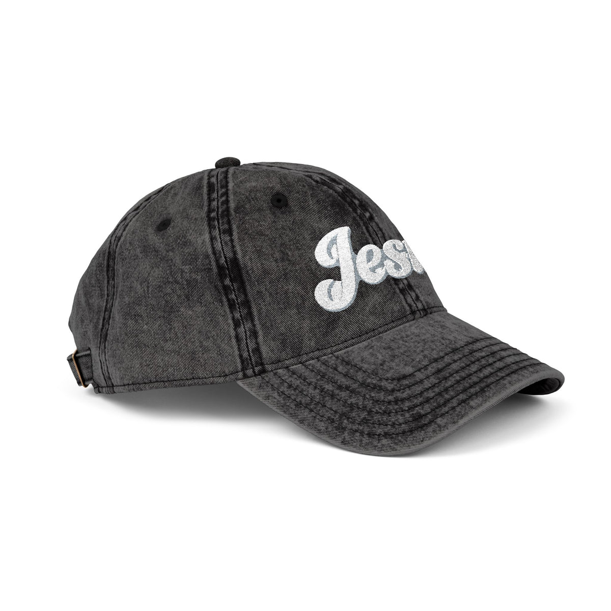 Vintage Embroidered 'Jesus' Cap – Distressed Gray Christian Baseball Hat