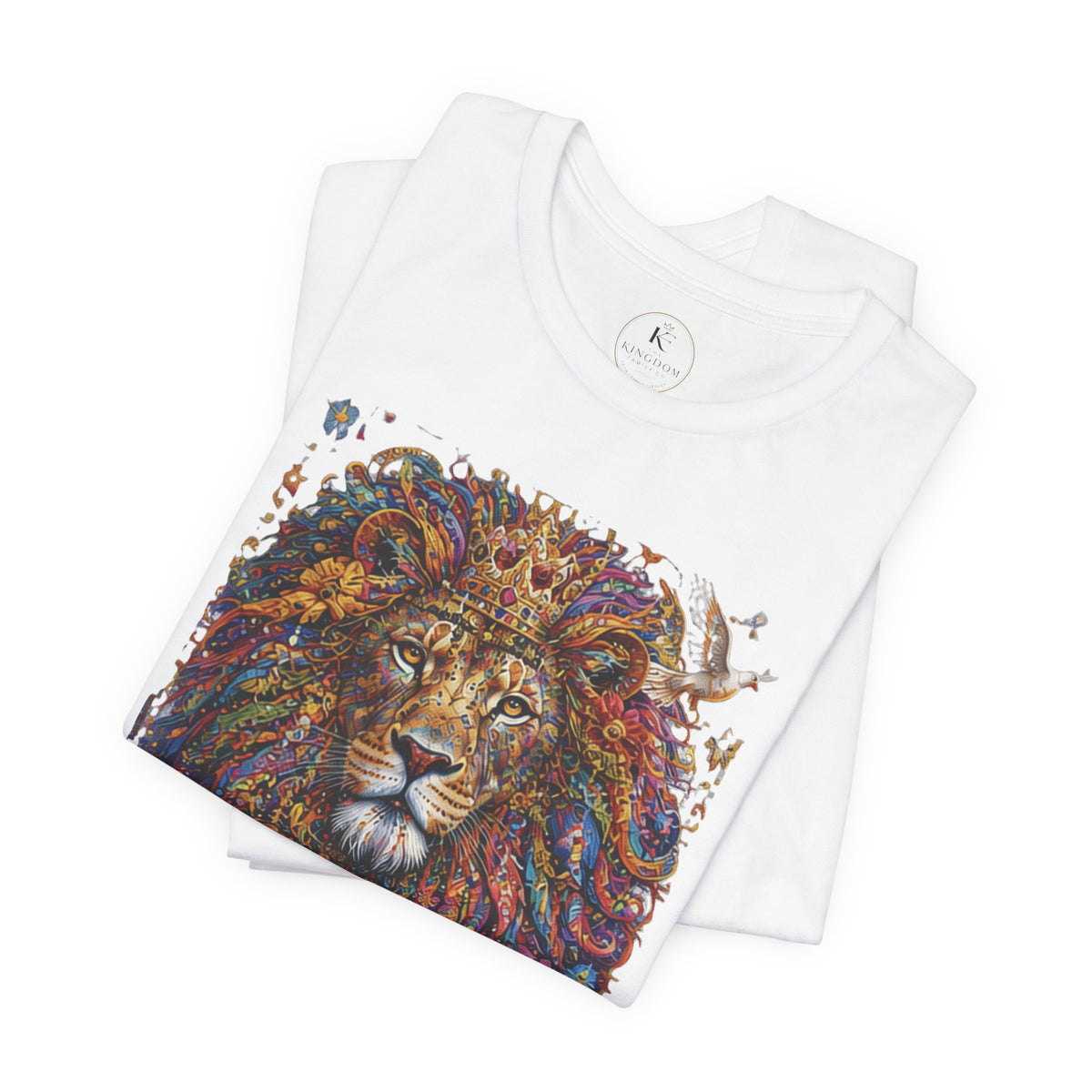 Lion of Judah tee | Colorful regal lion illustration, scripture text
