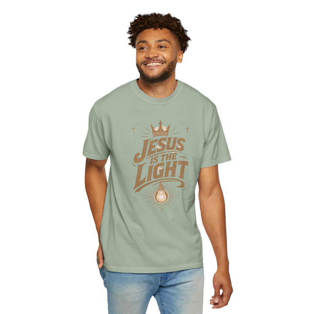 Jesus Is The Light T-Shirt, Christian Faith Tee, Religious Typography Shirt, Vintage Garment Dyed, Faith Based Gift, Sunday Church Tee