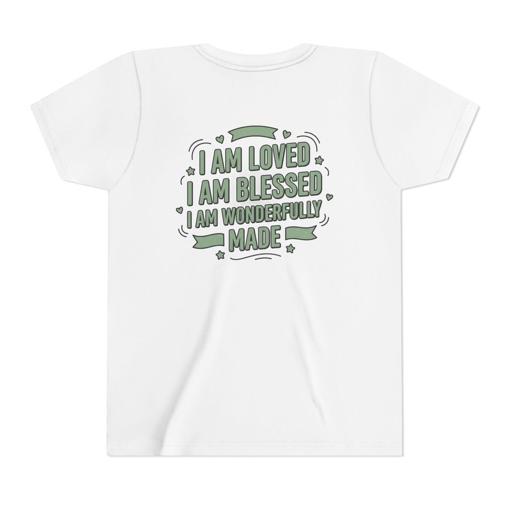 Youth Tee — "Child of God" Inspirational Christian Shirt ("I Am Loved, I Am Blessed" Back)