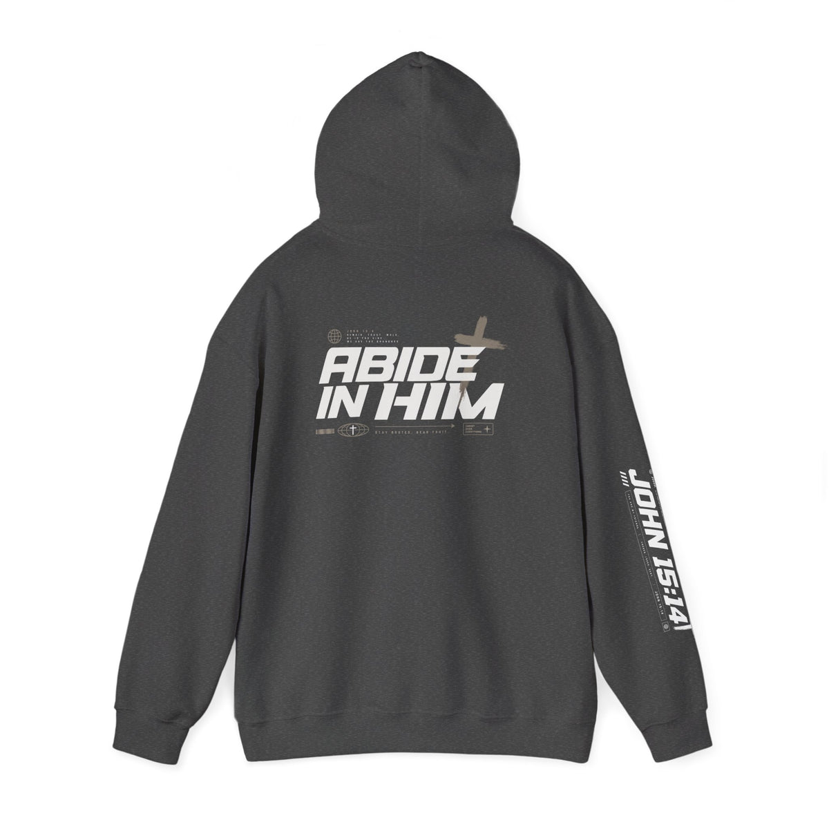 Abide in Him Hoodie — Christian Faith Cross Sweatshirt (John 15:4)