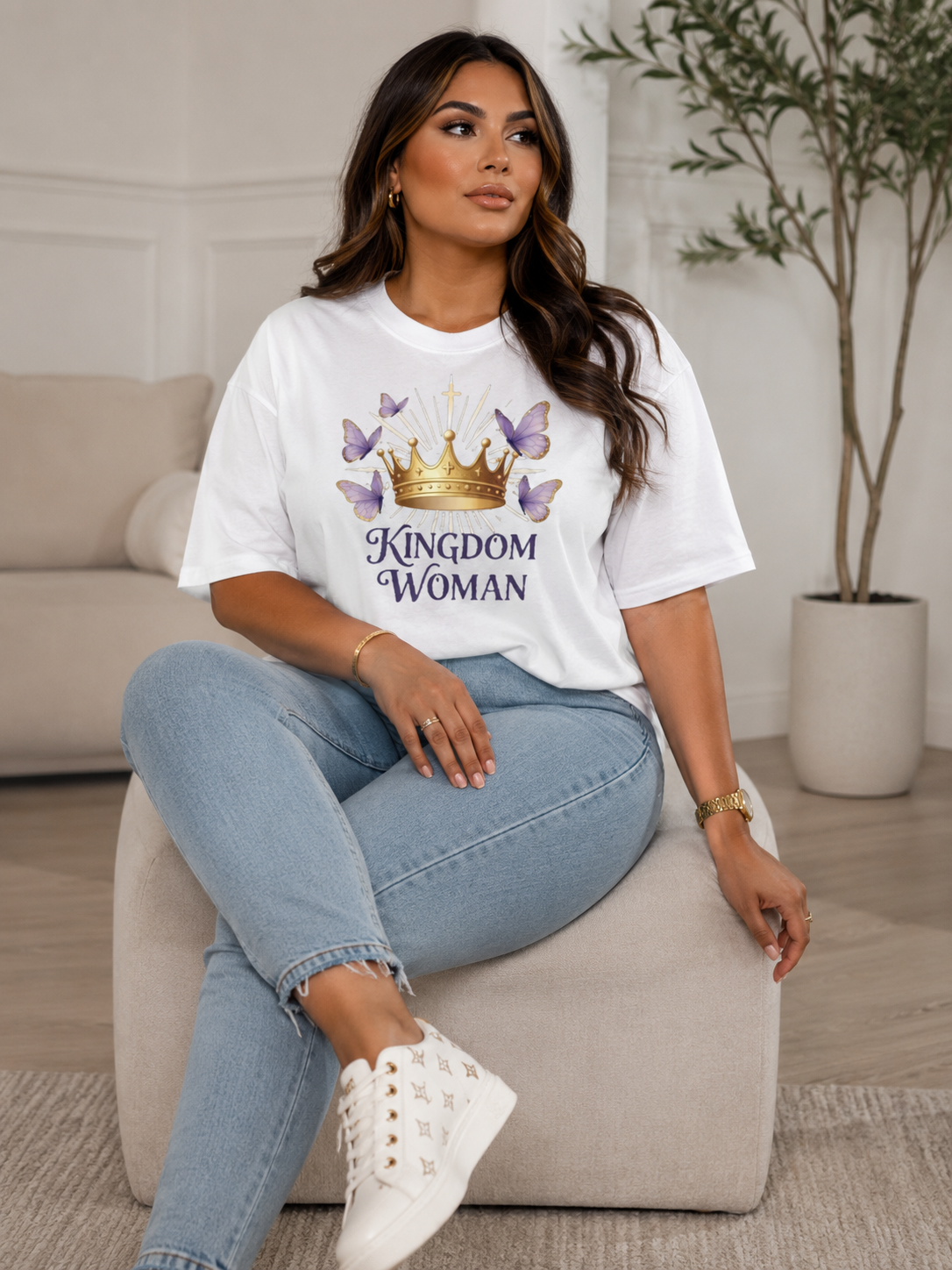 Kingdom Woman crown with purple butterflies T-Shirt
